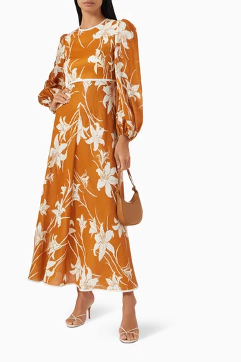 Acadian Floral-print Maxi Dress in Linen