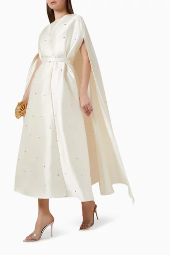 Crystal-embellished Dress & Cape Set in Brocade