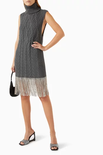 Crystal Fringe Mini Dress in Cotton-knit