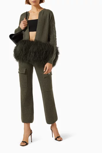 Cropped Cable-knit Jacket with Shearling Trim in Wool-cashmere Knit