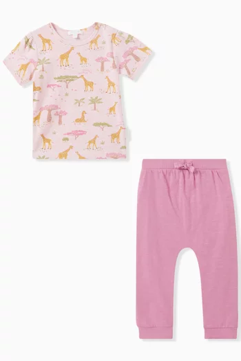2-piece Giraffe-print Comfy T-shirt & Pants Set