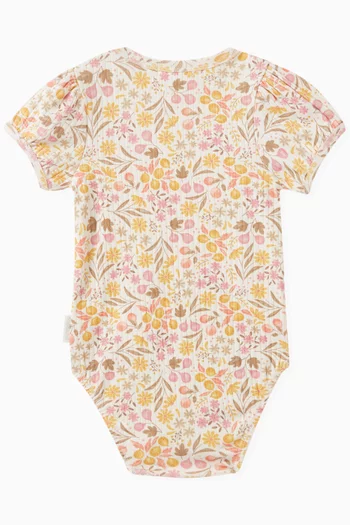 Floral-print Ribbed Bodysuit in Stretch Organic-cotton