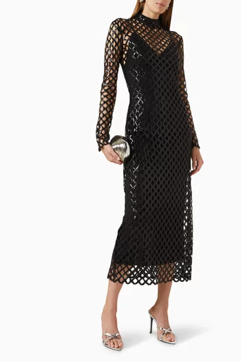 Ainaz Honeycomb Midi Dress in Sequin-mesh