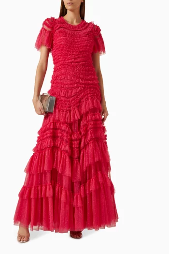 Wild Rose Ruffled Gown in Tulle