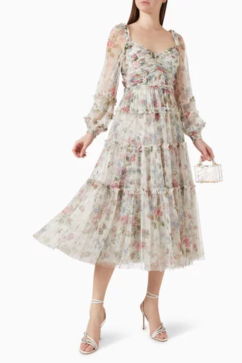 فستان سهرة فانتازي باليرينا بنقشة زهور