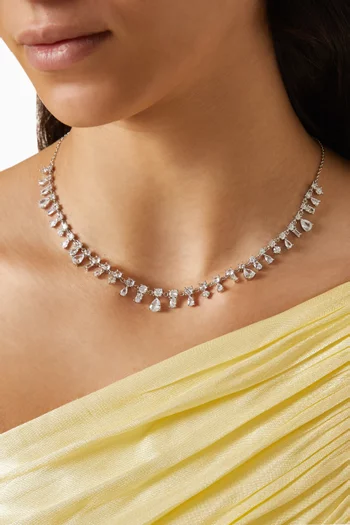 Pear Drop CZ Collar Necklace in Rhodium-plated Brass