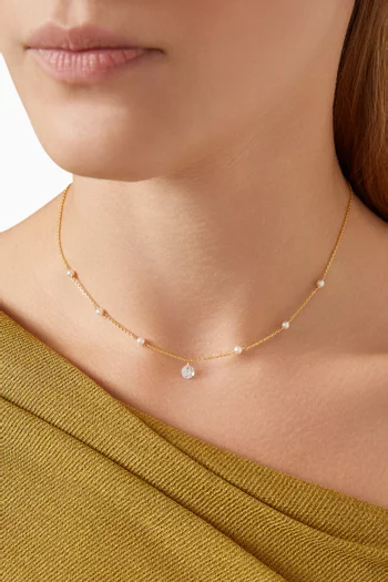 Pearl & Floating Crystal Necklace in Gold-vermeil