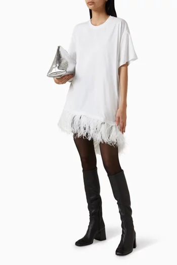Feather-hem Oversized T-shirt Dress in Cotton