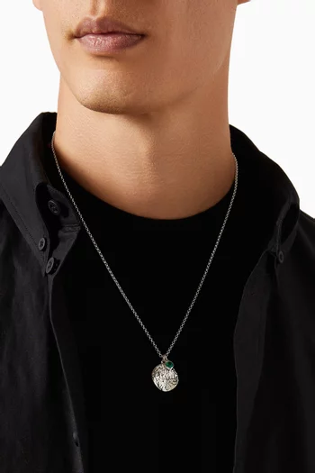 Disc & Green Garnet Array Pendant Necklace in Sterling Silver