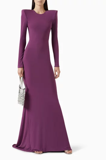FORTE GOWN-FULLY LINED EASY FIT JERSEY GOWN WITH SHOULDER ACCENTS & STITCHED SATIN SHOULDER DETAIL:Purple    :12|217412032