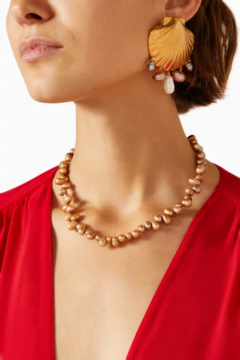 Pearl Necklace in Gold-plated Brass