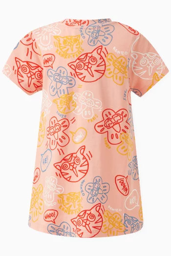 Graphic-print T-shirt Dress in Stretch Cotton