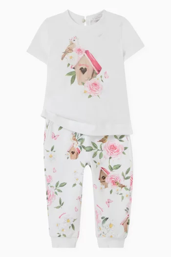 Floral Joggers in Cotton Jersey