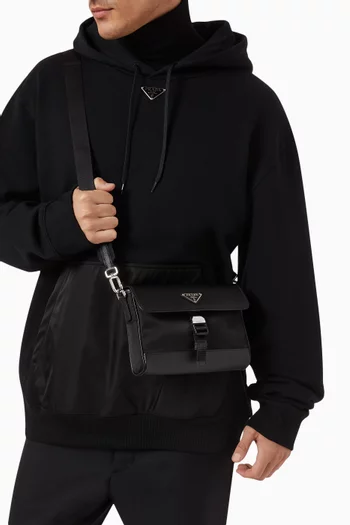 Logo Shoulder Bag in Re-Nylon & Saffiano Leather