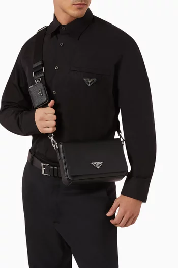 Logo Shoulder Bag in Saffiano Leather