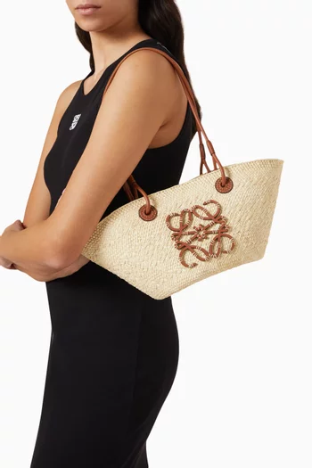 Small Anagram Basket Bag in Iraca Palm & Calfskin