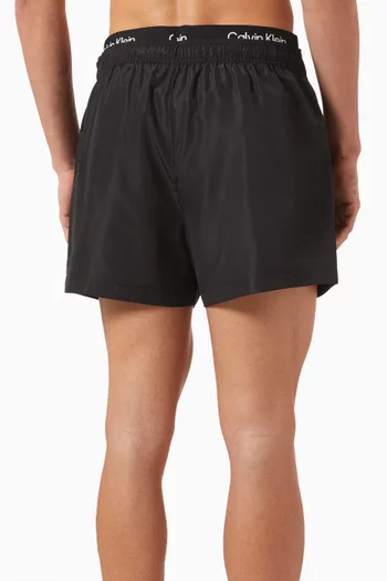 Double Waistband Drawstring Swim Shorts in Polyester