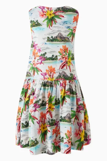 Candece Tropical Islands Print Dress in Cotton