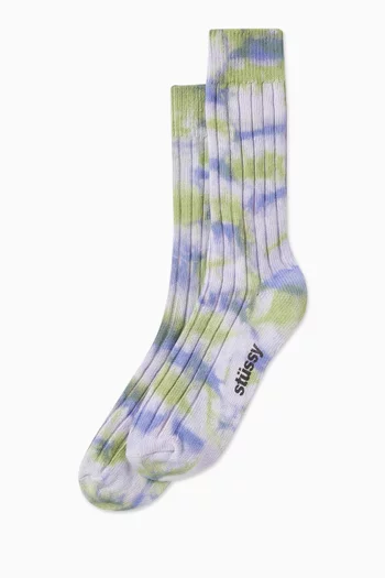 Multi-dyed Ribbed Crew Socks in Cotton-blend
