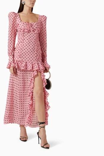 Flocked Polka-dot Maxi Dress in Silk-georgette