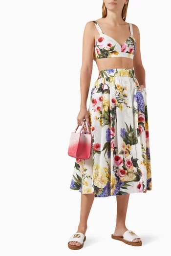 Garden-print Circle Midi Skirt in Cotton-poplin