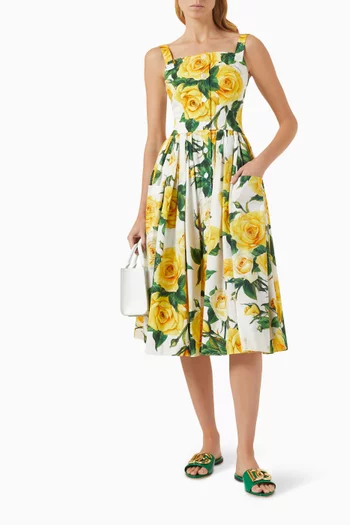 Floral-print Midi Dress in Cotton-poplin