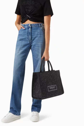 Large Athena Tote Bag in Barocco Jacquard Canvas