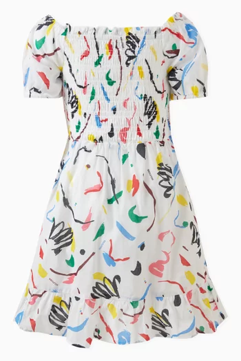 All-over Print Smocked Dress in Organic Cotton