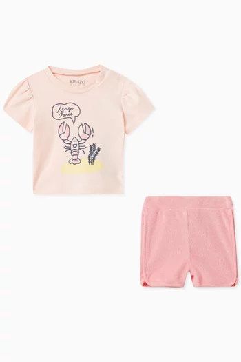 Graphic-print T-shirt & Shorts Set in Cotton