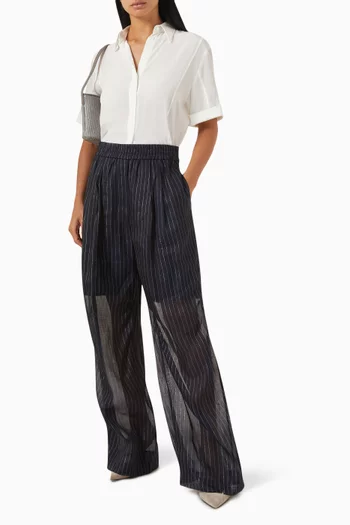 Pinstriped Oversized Semi-sheer Pants in Cotton-blend