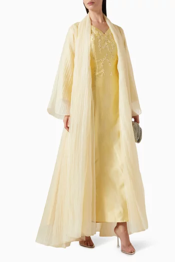 3-piece Sequin Embellished Abaya in Organza & Tulle