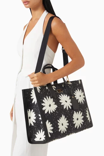 Large Manhattan Floral Tote Bag in Straw