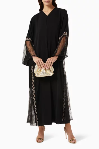 Glass Bead Embellished Abaya in Nada & Tulle