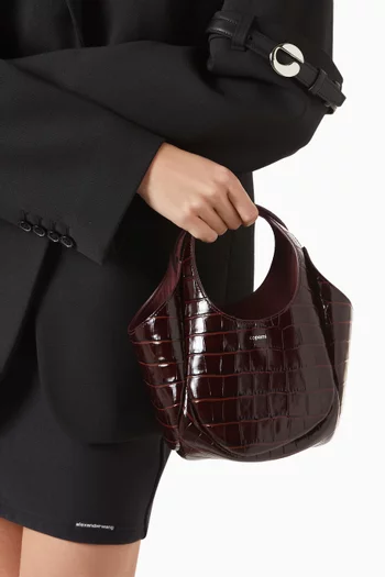 Mini Bucket Swipe Bag in Croc-embossed leather