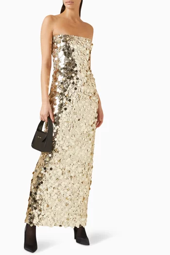 Strapless Maxi Dress in Mirrored Sequins