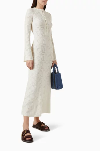 Floral-knit Midi Dress in Wool-silk