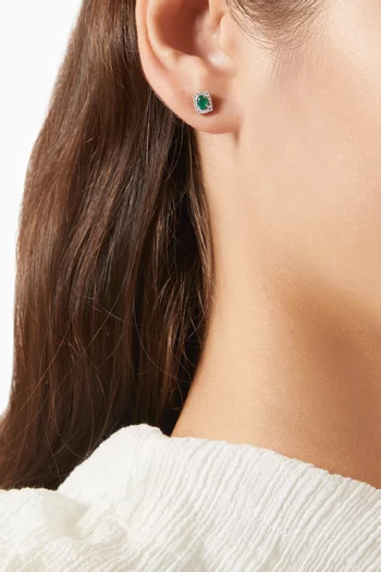 Mini Diana Emerald & Diamond Stud Earrings in 18kt White Gold