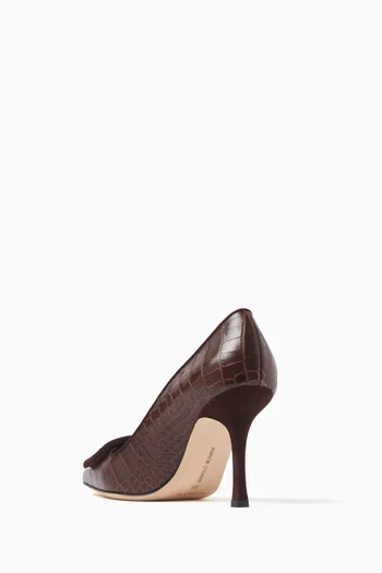 Maysale 90 Buckle Pumps in Croc-embossed Leather