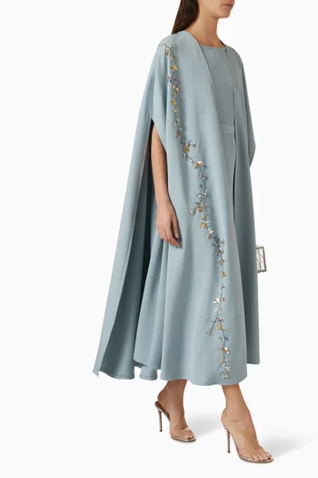 Floral Embroidered Cape and Inner Slip Dress in Crêpe