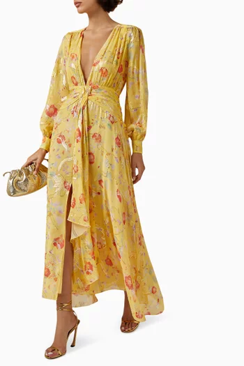 Meera Floral-print Maxi Dress in Silk-lurex Jacquard