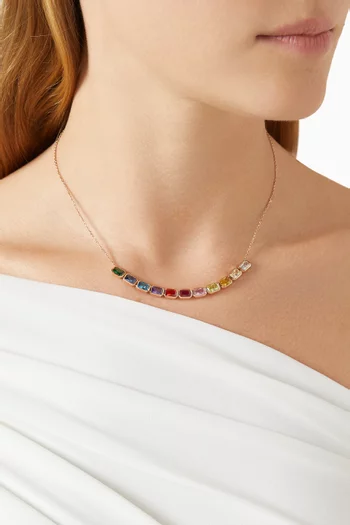 Rainbow Smile Emerald-cut Necklace in 18kt Rose Gold