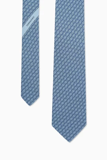 Gancini-print Tie in Silk Twill