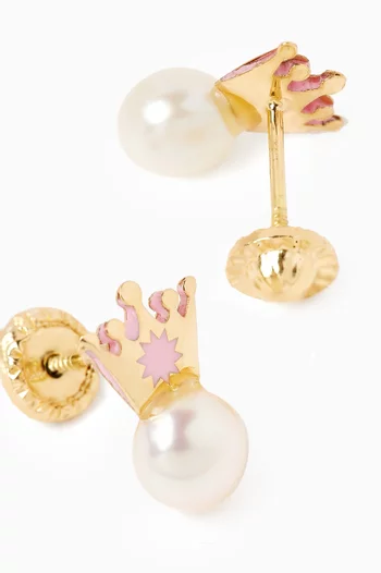 Crown Pearl Earrings in 18kt Yellow Gold