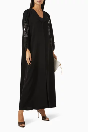 Bead & Thread Embellished Abaya in Crepe