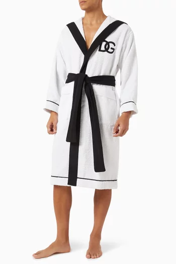 Unisex Logo-embroidered Hooded Bathrobe in Cotton-terry