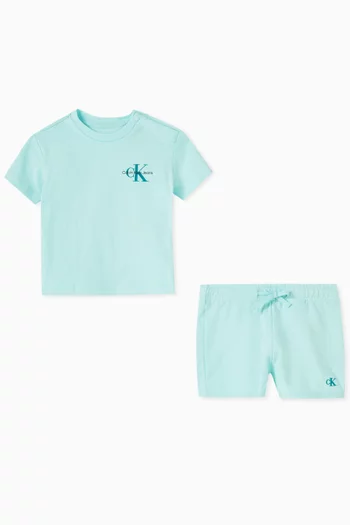 Logo T-shirt & Shorts Set in Stretch Cotton