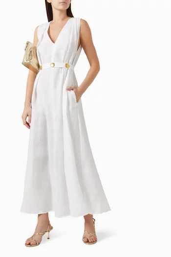 Eleni Belted Maxi Dress in Linen