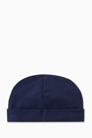 Embroidered Logo Beanie Hat in Cotton