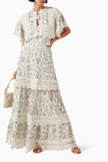 Reise Lace Embroidered Maxi Skirt in Cotton