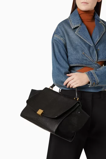 حقيبة يد متوسطة بتصميم ترابيز جلد ثعبان